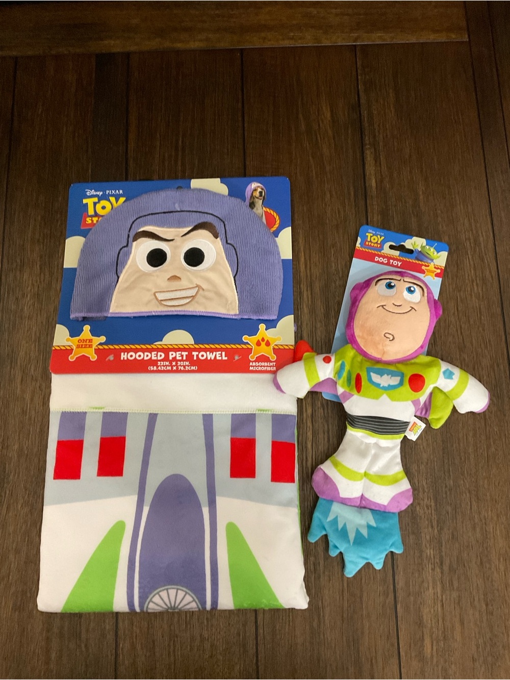 Toy Story Buzz Lightyear Hooded Pet Towel & Plush Dog Toy - Purple/White/Green